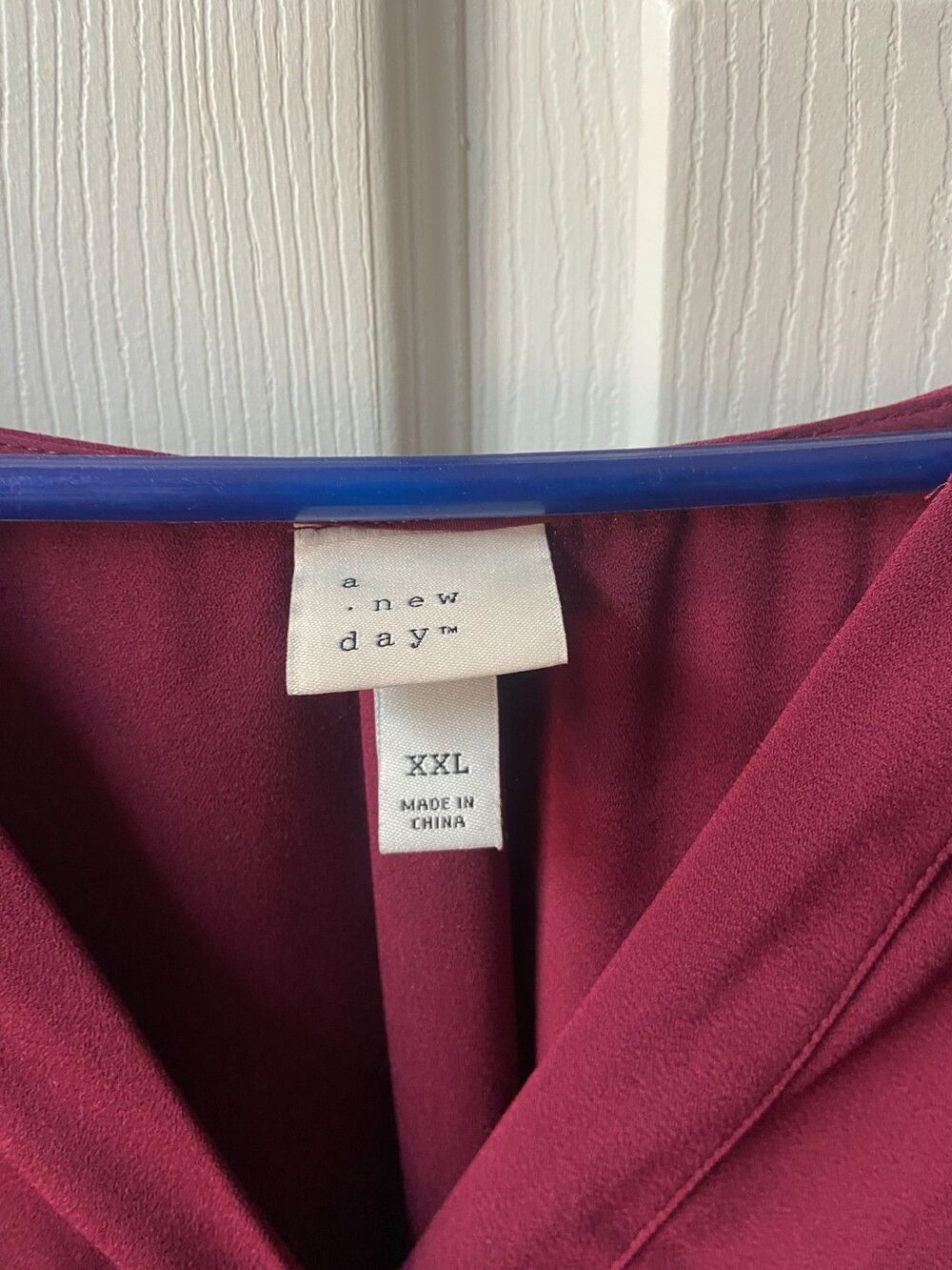 A New Day Dress Womens Plus XXL Burgundy Knee Length V Neck Bishop Sleeves Tie - Picture 4 of 9